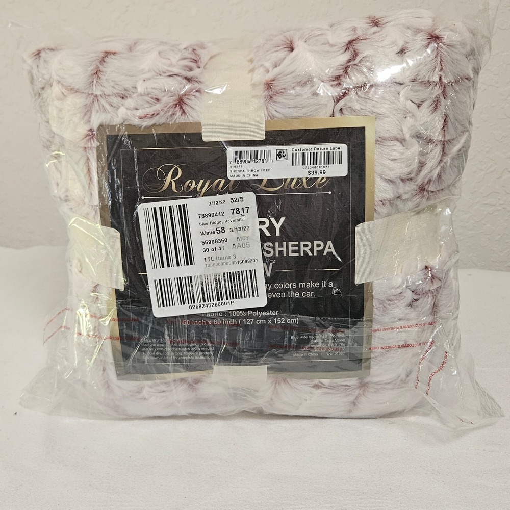 Royal Luxe Luxury Sherpa Throw Red White Wave Reversible Faux Fur 50x60 NEW